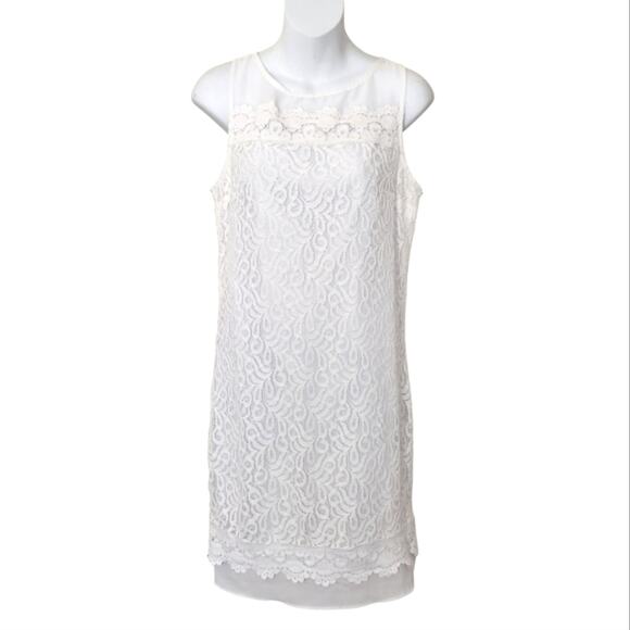 ELLEN TRACY WHITE LACE SHIFT DRESS SIZE 2 - Picture 2 of 14